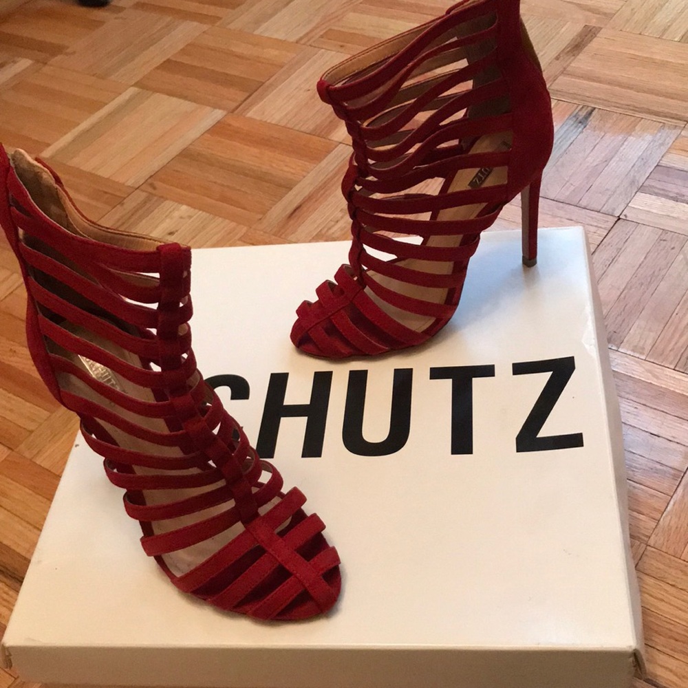 Like new red caged Schutz heels